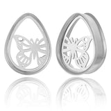 2 PCS Stainless Steel Flared Ear Plugs Butterfly Teardrop Tunnels
