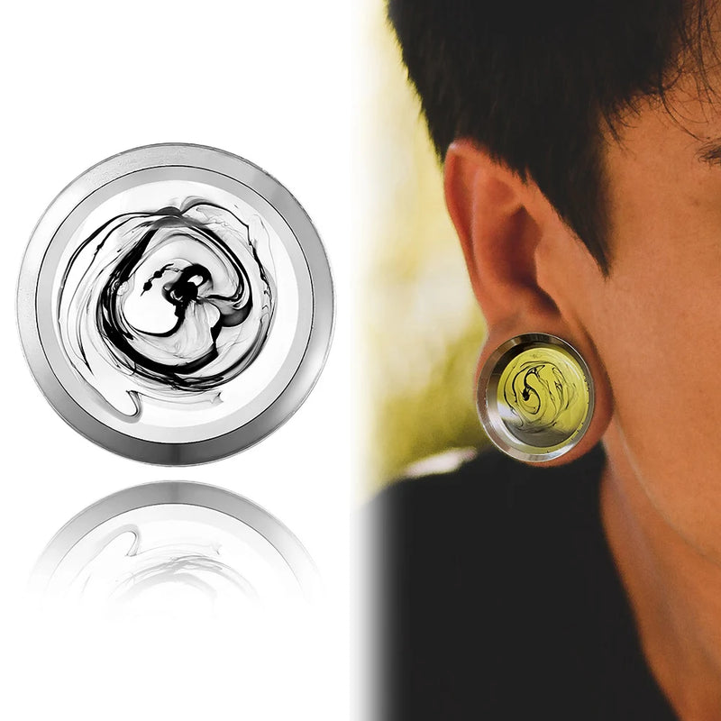 Giga 2 PCS Stainless Steel Ear Plugs Ink-Painting Double Flared Tunnel Gauges