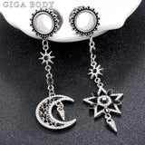 2PCS Stainless Steel Star Moon Ear Gauges Plugs Tunnels Earring