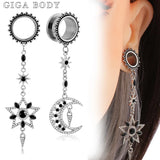 2PCS Stainless Steel Star Moon Ear Gauges Plugs Tunnels Earring