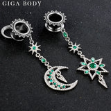 2PCS Stainless Steel Star Moon Ear Gauges Plugs Tunnels Earring