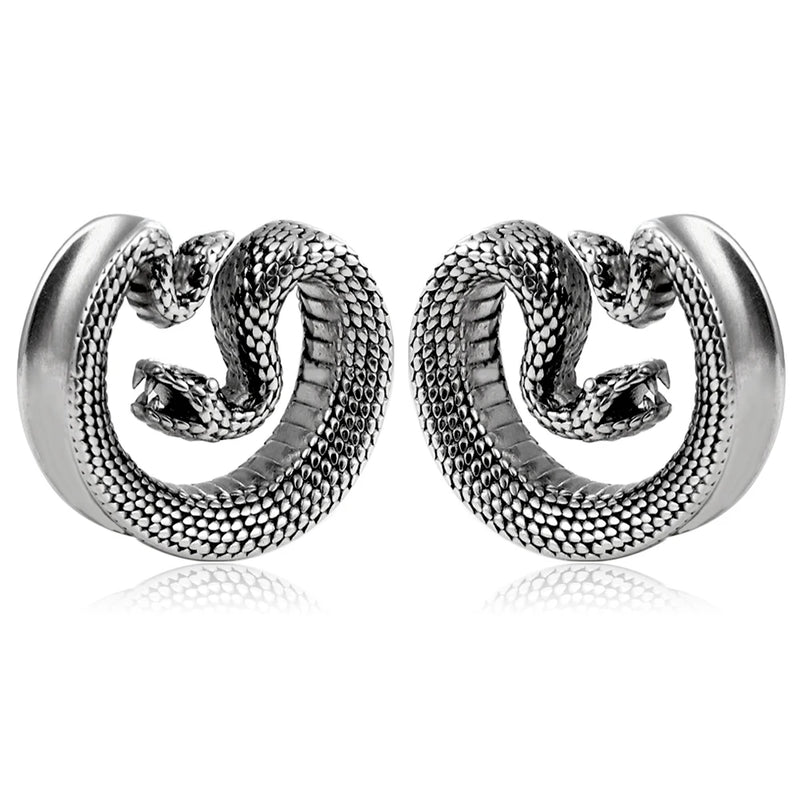 2PCS Stainless Steel Sanke Saddle Ear Plugs Gauge Stretched Earlobe Tunnel