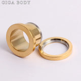 2pcs 2-30mm Stainless Steel Ear Tunnels Plugs Gold/Black Expander Stretcher