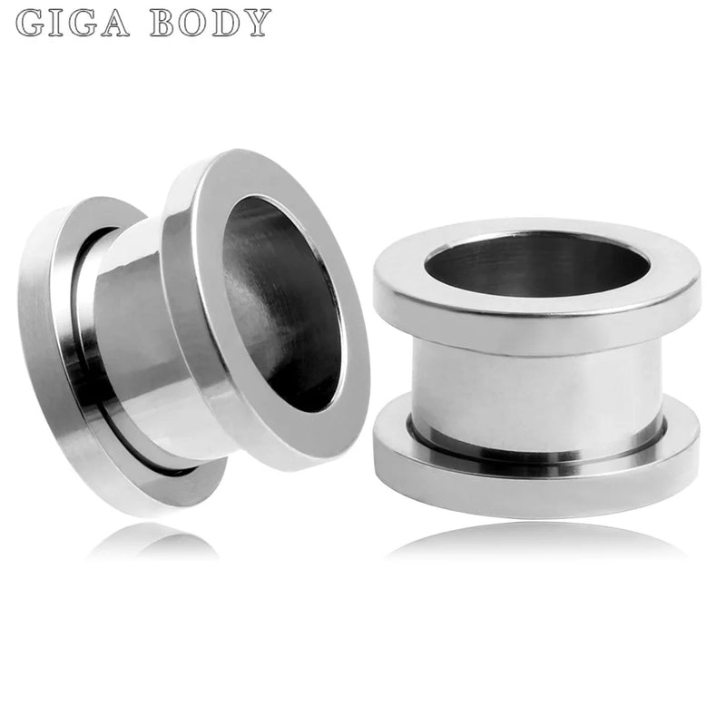 2pcs 2-30mm Stainless Steel Ear Tunnels Plugs Gold/Black Expander Stretcher