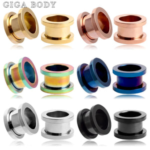 2pcs 2-30mm Stainless Steel Ear Tunnels Plugs Gold/Black Expander Stretcher