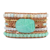 Gild Amazonite Charm Wrap Bracelet 5-Strand Leather Boho Friendship Dropship