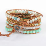 Gild Amazonite Charm Wrap Bracelet 5-Strand Leather Boho Friendship Dropship