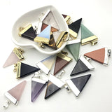 Triangle Geometric Pendants with Natural Quartz, Opal, Tiger Eye, Amethysts