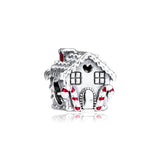 Red Enamel Gingerbread House Charm 925 Silver Jewelry