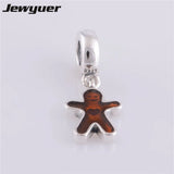 925 Silver Gingerbread Man Dangle Charm for Bracelets DIY Jewelry
