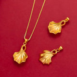 Ginkgo Leaf Necklace Pendant for Women Pure 999 Yellow 18K Leaf Fine Jewelry