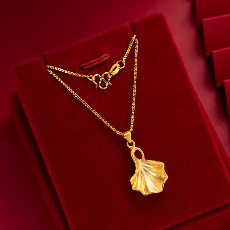 Ginkgo Leaf Necklace Pendant for Women Pure 999 Yellow 18K Leaf Fine Jewelry