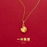 Ginkgo Leaf Necklace Pendant for Women Pure 999 Yellow 18K Leaf Fine Jewelry
