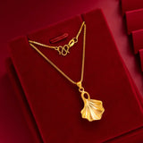 Ginkgo Leaf Necklace Pendant for Women Pure 999 Yellow 18K Leaf Fine Jewelry