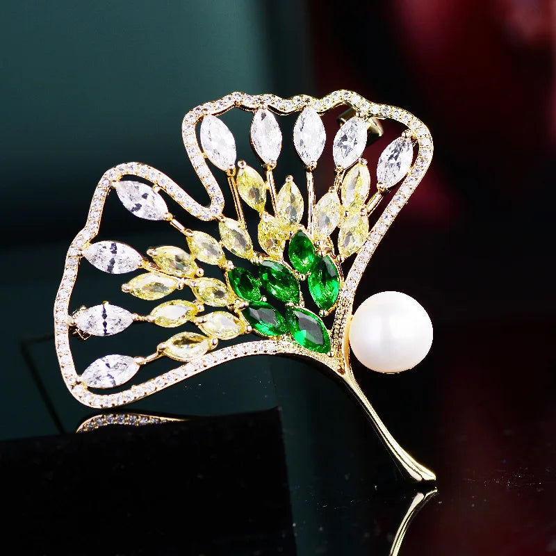 Retro Ginkgo Leaf Rhinestone Brooch Anti-Empty Clothing Accessory