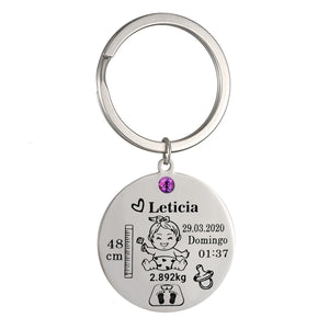 Girl Baby keychain height weight date stainless steel Keyring