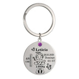 Girl Baby keychain height weight date stainless steel Keyring