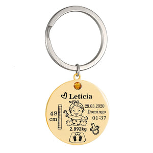 Girl Baby keychain height weight date stainless steel Keyring