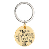 Girl Baby keychain height weight date stainless steel Keyring