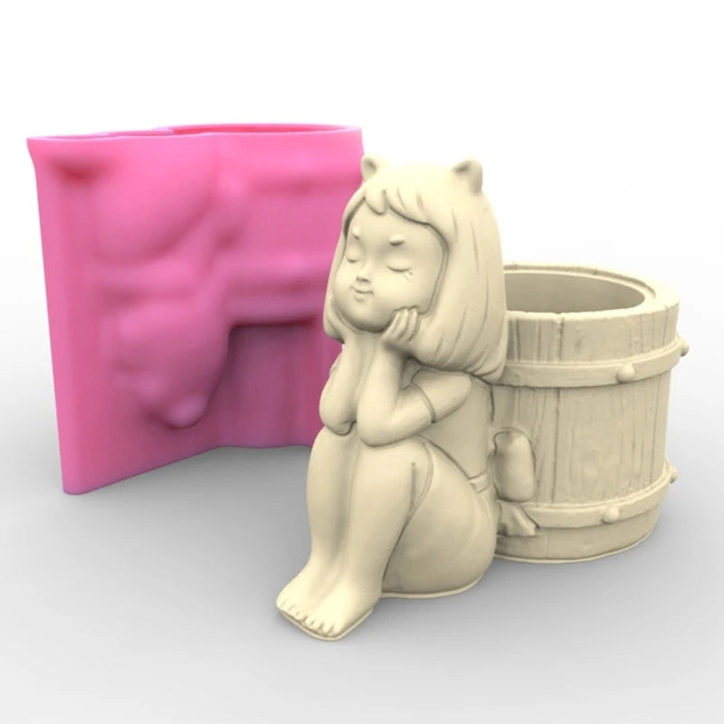 Girl Barrel Concrete Silicone Pot Mold DIY Home Garden