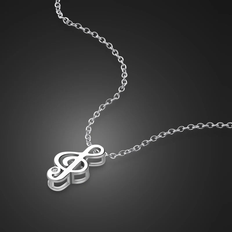 Musical Notes Pendant Necklace 925 Sterling Silver Clavicle Chain
