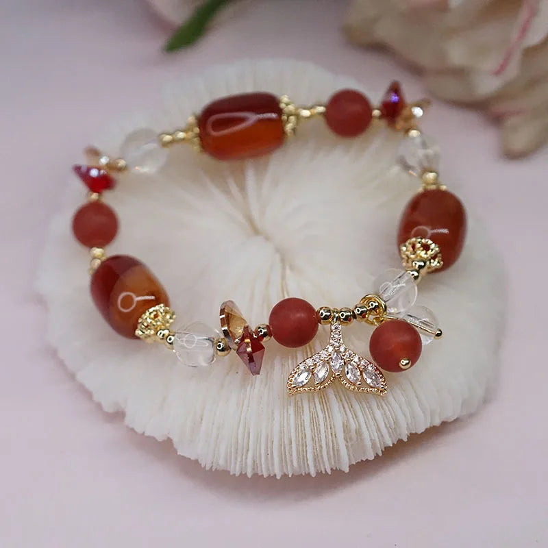 Crystal Fish Tail Red Yellow Stone Lucky Bracelets for Women