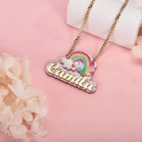 Rainbow Necklace Pink Acrylic Name Necklace Personalized Cartoon Kids Necklace