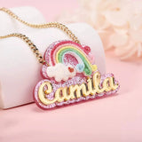 Rainbow Necklace Pink Acrylic Name Necklace Personalized Cartoon Kids Necklace