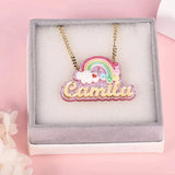 Rainbow Necklace Pink Acrylic Name Necklace Personalized Cartoon Kids Necklace