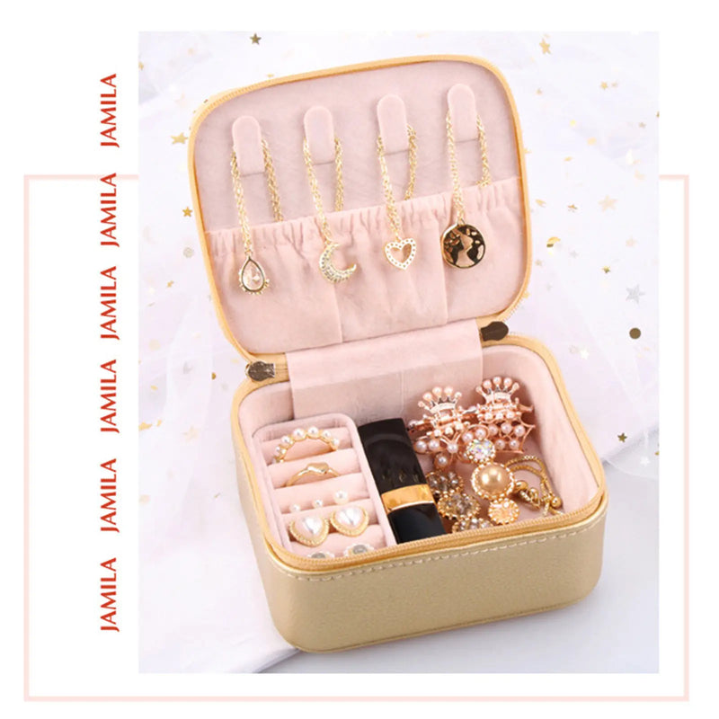Girl PU Jewellery Box Organizer with Velvet Liner - Travel Rings Earrings Storag