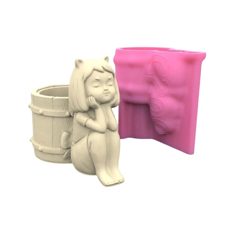 Girl Flower Pot Silicone Resin Mold Epoxy Resin Casting Succulent Pot Mould