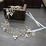 Pearl Ribbon Wedding Headbands Bridal Pageant Head Pieces For Women
