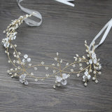 Pearl Ribbon Wedding Headbands Bridal Pageant Head Pieces For Women