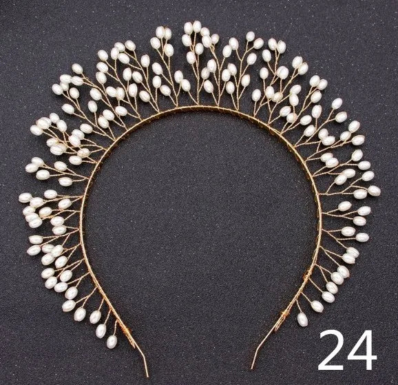 Pearl Ribbon Wedding Headbands Bridal Pageant Head Pieces For Women