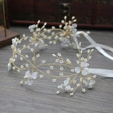 Pearl Ribbon Wedding Headbands Bridal Pageant Head Pieces For Women