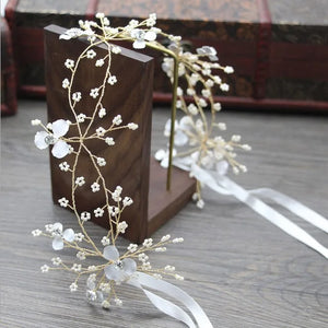 Pearl Ribbon Wedding Headbands Bridal Pageant Head Pieces For Women