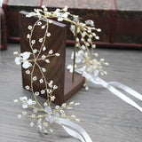 Pearl Ribbon Wedding Headbands Bridal Pageant Head Pieces For Women