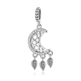 Girl Heart Moon Dream Catcher Bracelet Beaded Pendant S925 Sterling Silver Beads