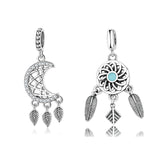 Girl Heart Moon Dream Catcher Bracelet Beaded Pendant S925 Sterling Silver Beads