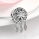 Girl Heart Moon Dream Catcher Bracelet Beaded Pendant S925 Sterling Silver Beads