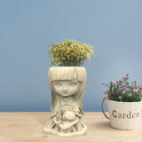 Girl & Bear Gypsum Flower Pot Silicone Mold for Epoxy Resin Casting