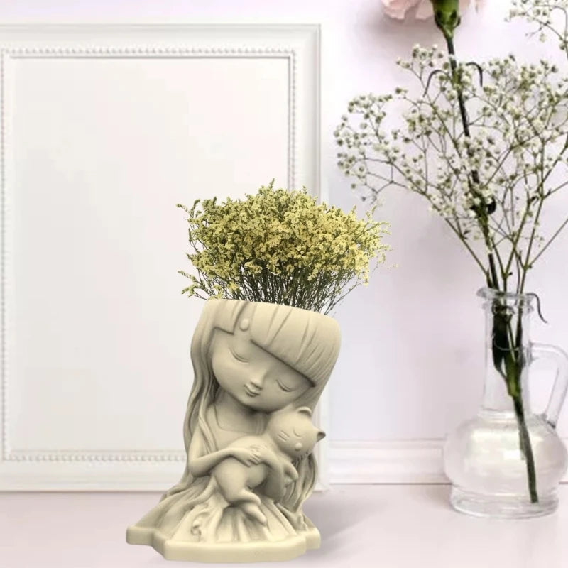 Girl & Gypsum Flower Pot Silicone Mold for Resin Casting