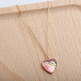 Pink Mermaid Fish Scale Heart Necklace S925 Sterling Silver Clavicle Chain