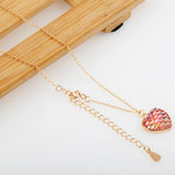 Pink Mermaid Fish Scale Heart Necklace S925 Sterling Silver Clavicle Chain