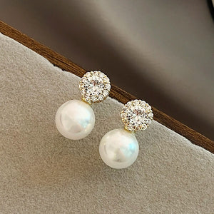 French Romantic Zircon Pearl Earrings for Women
