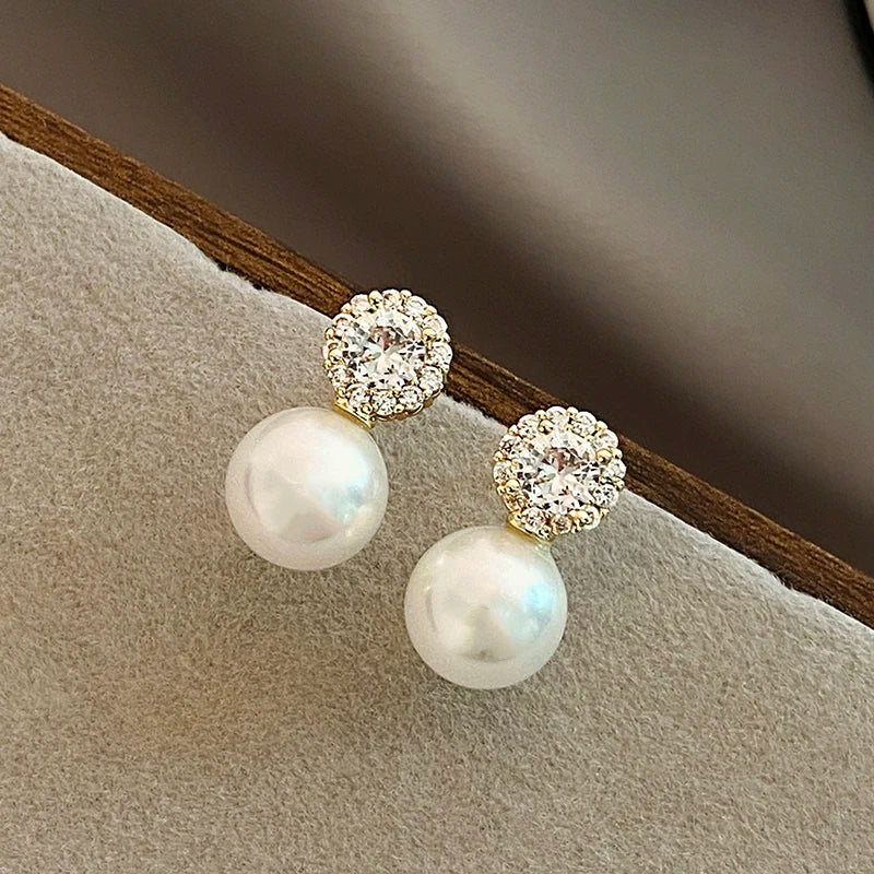French Romantic Zircon Pearl Earrings for Women