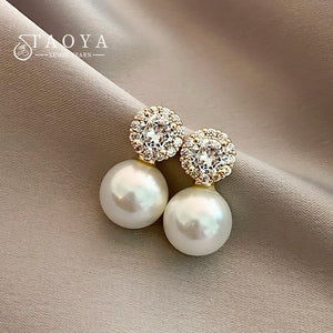 French Romantic Zircon Pearl Earrings for Women