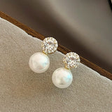 French Romantic Zircon Pearl Earrings for Women