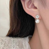 French Romantic Zircon Pearl Earrings for Women