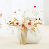 Girl's Glass Flower Tassel Hairpin Earring Set Chinese Hanfu Headdress